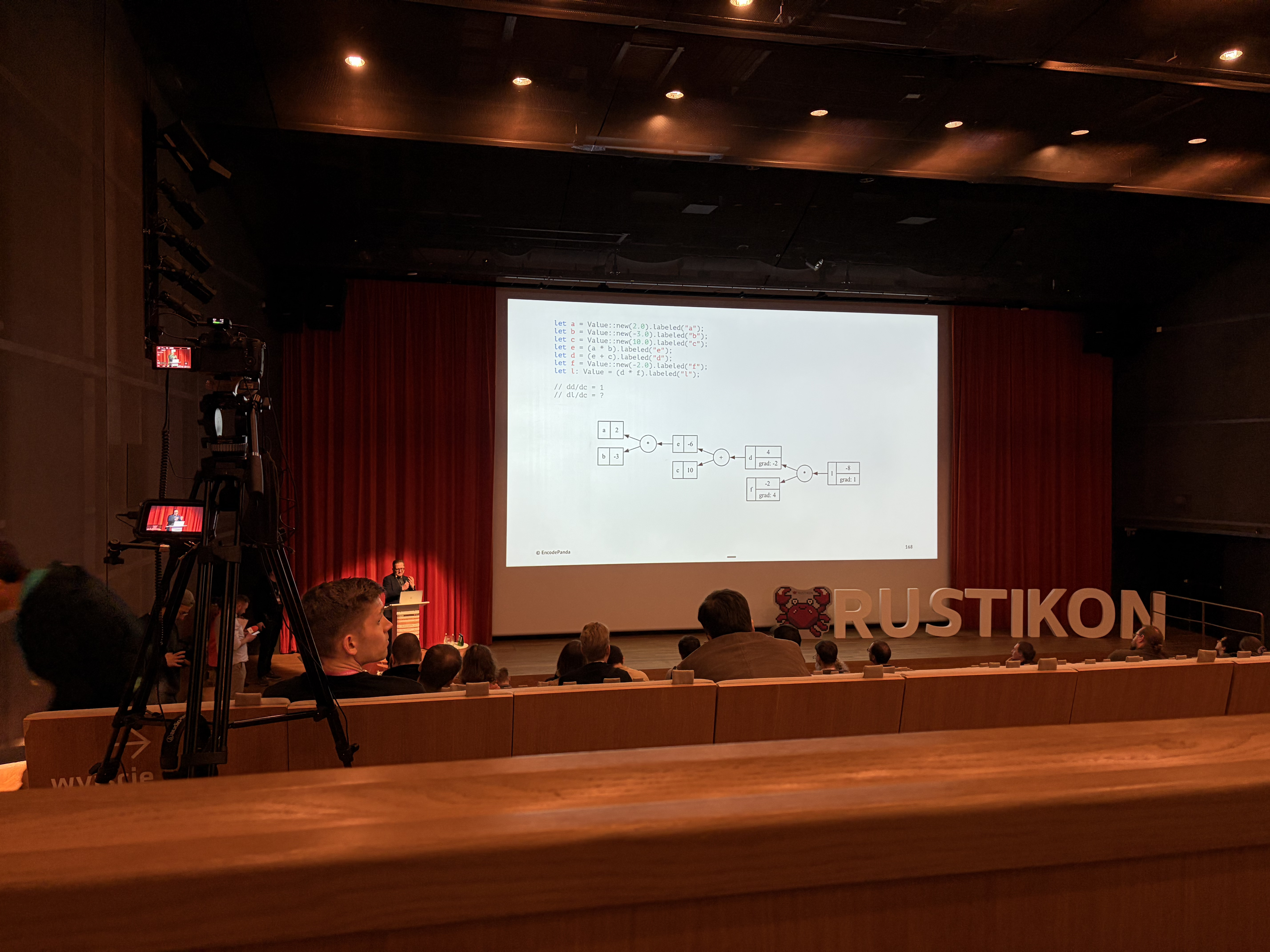 Paweł Szulc na scenie podczas prelekcji